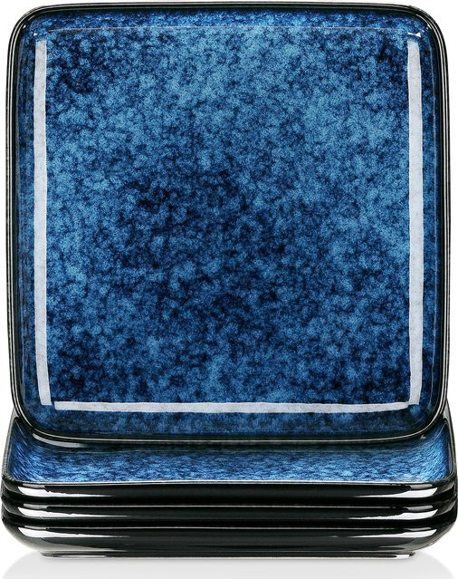 vancasso Steinzeug-Tellerset in Blau, quadratische Frühstücksteller mit reaktiver Glasur, 4/8-teilig - Bild 1