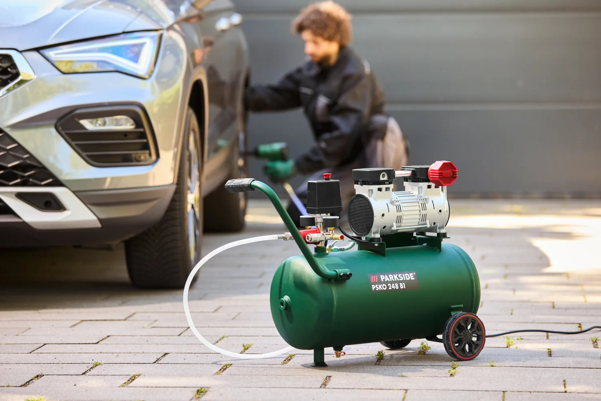 Parkside Silent-Kompressor PSKO 248 B1 in Grün mit 24 l Kesselvolumen - Bild 2