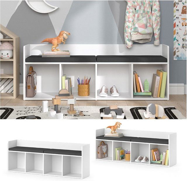 Vicco Kinderzimmer Sitzbank und Regal Luigi in Weiß mit 4 Fächern, B/T/H: 142 x 53 x 53 cm - Bild 1