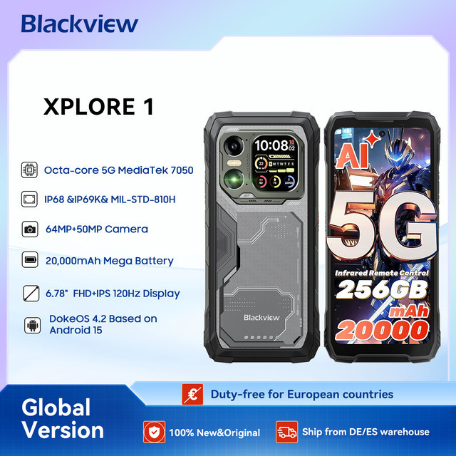 Blackview XPLORE 1 Robustes Outdoor-Smartphone mit 5G, Android 15, 6,78 Zoll 2,4K-Display und 256 GB Speicher in Orange oder Black - Bild 1