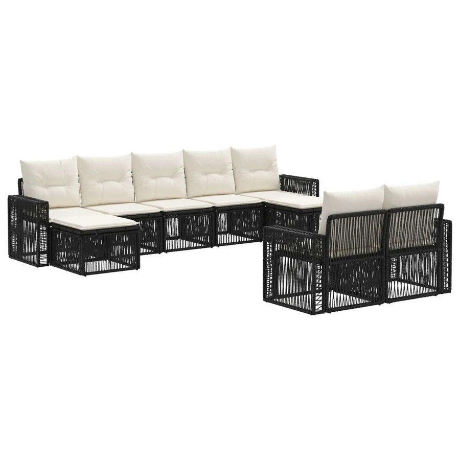 vidaXL Gartensofa-Set 9-teilig in Schwarz und Cremeweiß aus Poly-Rattan mit Polsterkissen und Metallgestell - Bild 2