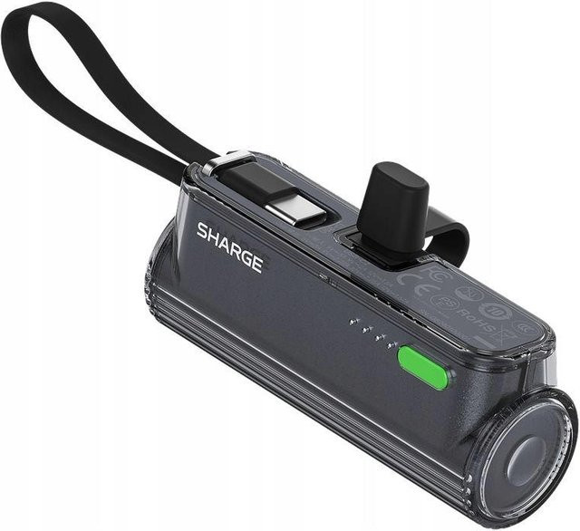 Sharge T1 Powerbank mit 5000mAh Kapazität für iPhone, Lightning und USB-C, Schwarz - Bild 1