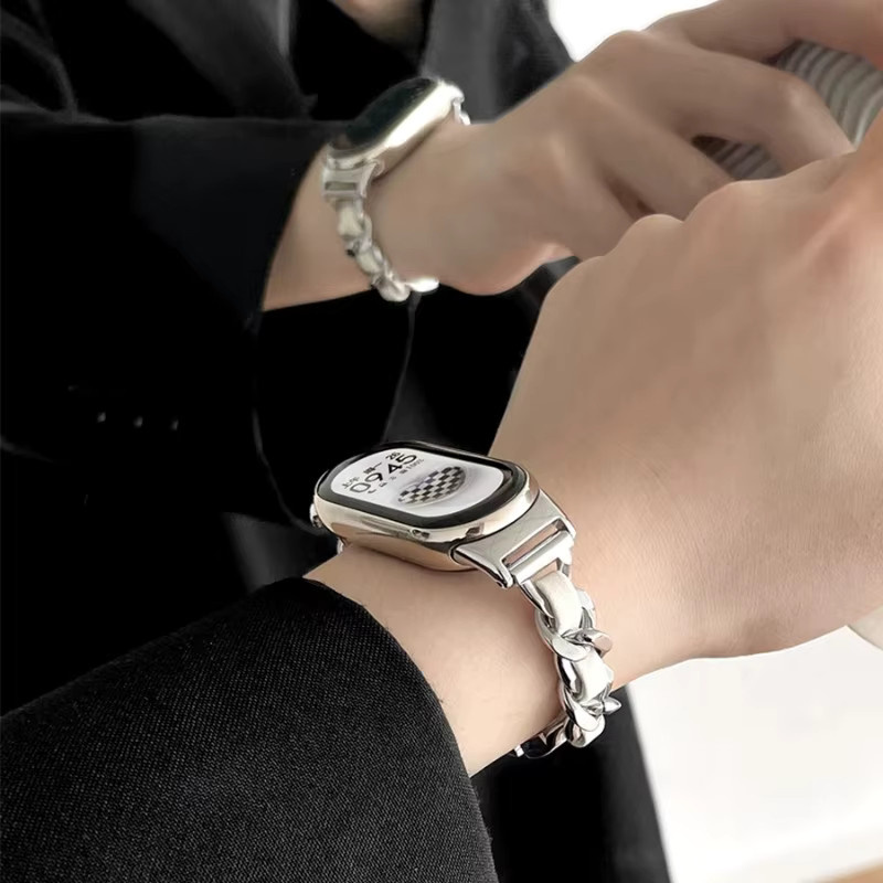 JBAILI Uhrenarmband Leder, Edelstahl, Silber, Damen, für Xiaomi Mi Band 8 9 10 - Bild 2