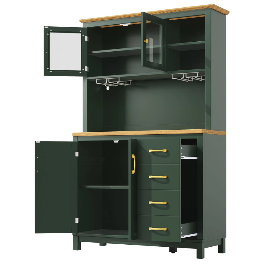 okwish Buffetschrank in Grün mit LED-Lichtleiste und Getränkehalter, moderner Küchenschrank mit Türen, B/T/H: 105,5 x 40 x 180 cm - Bild 2