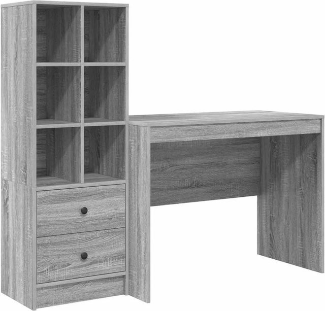 vidaXL Schreibtisch mit Hochboard Set in Grau und Braun aus Holzwerkstoff - Bild 1