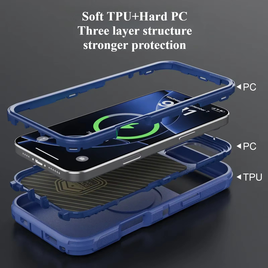 OTT Armor Magnetische Hülle für iPhone 16 15 14 Plus Pro Max mit Kameraobjektivhalter und kabellosem Laden in Rot und Blau - Bild 2