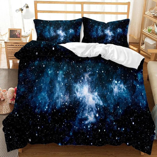 Bettwäsche Set Sternenhimmel in Grün und Blau mit Motiv Kosmos und Sternen aus Polyester, 2-teilig, Breite: 173 cm, Länge: 218 cm - Bild 1