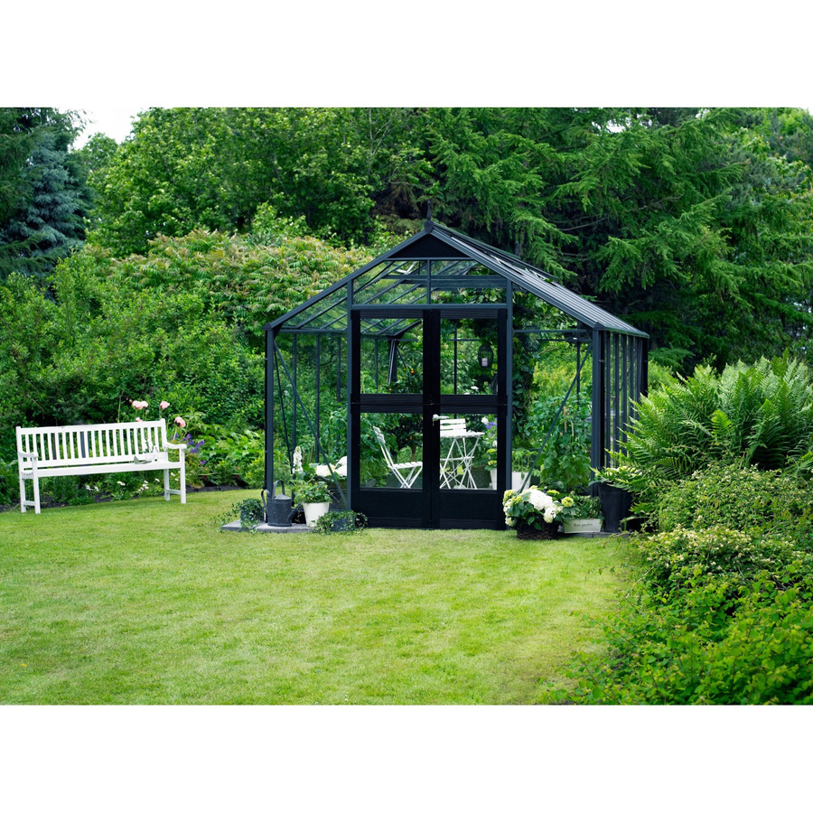 Juliana Gewächshaus Premium 13 mit Fundamentrahmen und Regenrinnen in Anthrazit-Schwarz, 13 m² mit Sicherheitsglas und Aluminiumrahmen - Bild 2