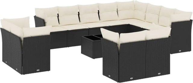 vidaXL 13-tlg Garten-Sofagarnitur aus Poly-Rattan mit Kissen in Schwarz - Bild 1