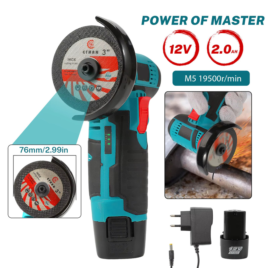 GECOFEER Mini-Winkelschleifer Blau, Kabellose Schleifmaschine mit 12V Lithium-Akku und 19500 U/min - Bild 3