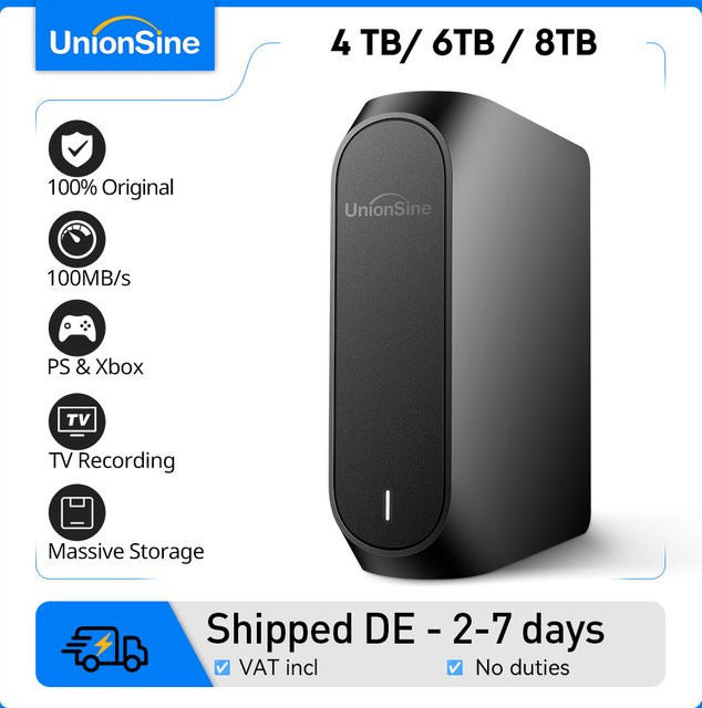 UnionSine Externe HDD Festplatte 3.5 Zoll in Schwarz für PS5, PS4, Xbox, PC und Mac - Bild 1