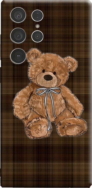 Stoßfeste Teddybär-Handyhülle in Braun mit Karomuster für Samsung Galaxy S25 Ultra, S24 und S23 Ultra Plus - Bild 1