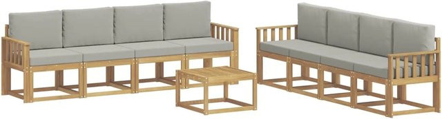 vidaXL Outdoor-Sofagarnitur 9-teilig aus Akazienholz und Polyester in Weiß-Hellgrau - Bild 1