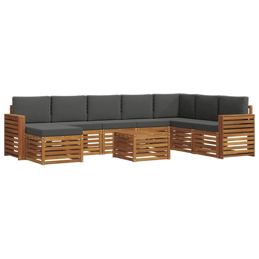 vidaXL Sofagarnitur 9-teilig aus Massivholz Akazie in Natur und Anthrazit mit L-Form und Polsterkissen - Bild 2
