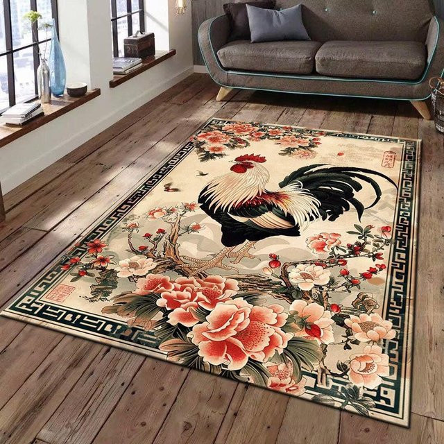 Lodestar Vintage Hahn Blumiger Teppich im Retro Bauernhaus Stil, B/B: 40 x 60 cm, Mehrfarbig - Bild 1