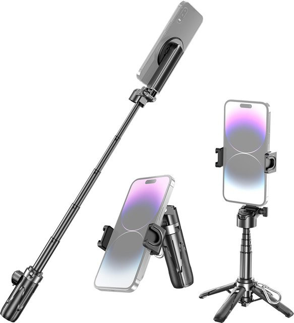 OutsideWorld Tragbarer Selfie-Stick mit magnetischer Halterung und Telefonstativ aus Aluminiumlegierung, Schwarz, Höhe: 11,7 cm bis 41,5 cm - Bild 1