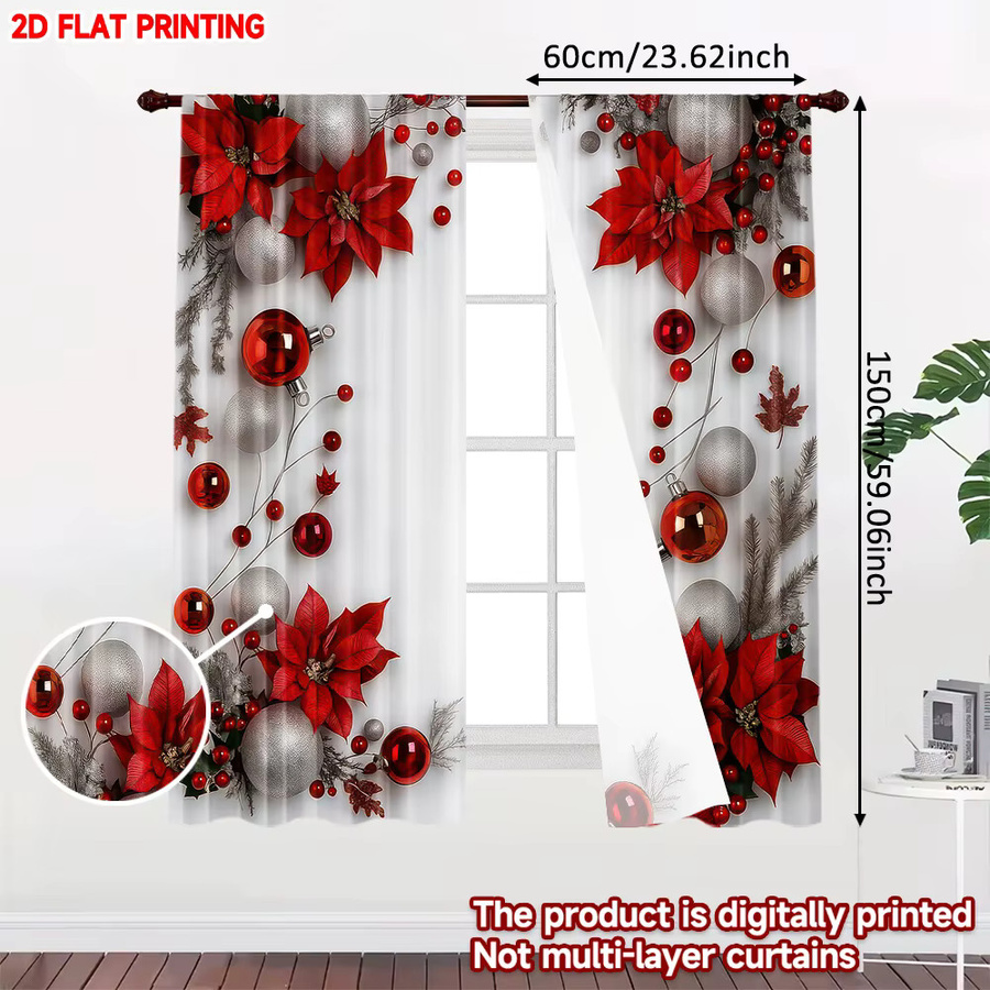 2er-Set Weihnachtsvorhänge mit rotem Weihnachtsstern aus Polyester, digital bedruckte Stoffpaneele für deine Weihnachtsdekoration - Bild 2