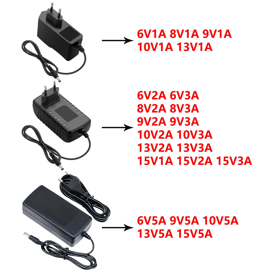 AEVYVKV Netzteil Adapter AC 220V/110V zu DC 6V 8V 9V 10V 13V 15V in Schwarz mit Barrel Plug für LED-Streifen und Router - Bild 2