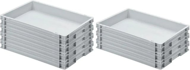 PROREGAL SparSet 5 Euroboxen mit geschlossenem Griff, Grau, H x B x T: 7,5 x 40 x 60 cm, 15 Liter pro Behälter - Bild 1