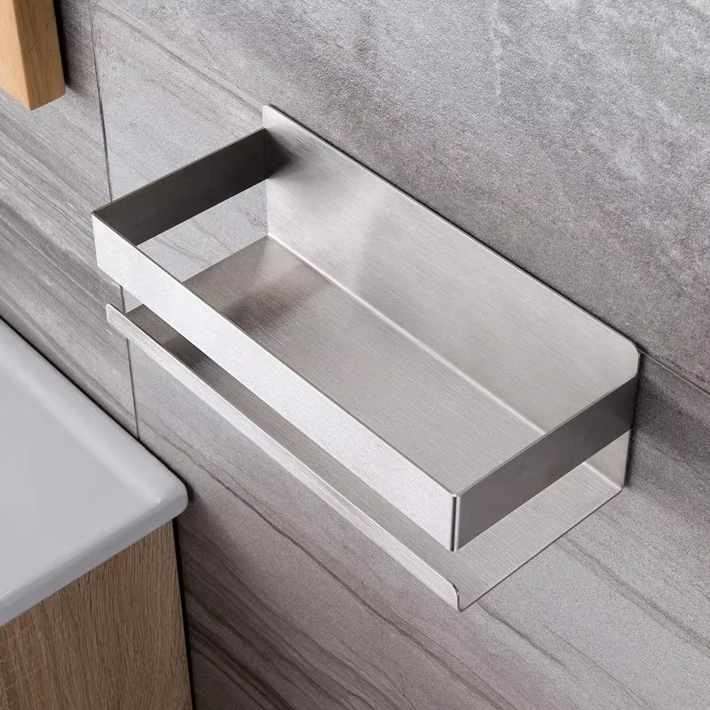 YISENLUO Wandregal aus 304 Edelstahl in Silber, bohrfreie Wandmontage für Badezimmer und Küche, modernes Gewürzregal und Organizer - Bild 2