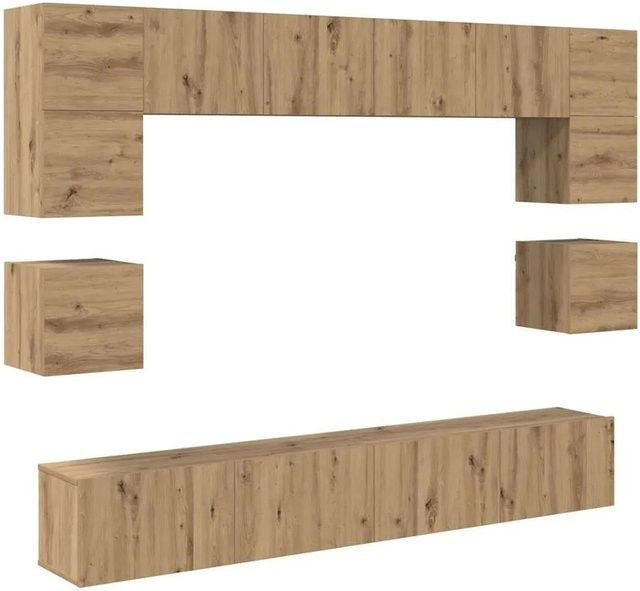 vidaXL TV-Schrankset Wandmontiert 8-teilig in Artisan-Eiche, Modernes Wohnzimmer-Set aus Holzwerkstoff, Braun - Bild 1