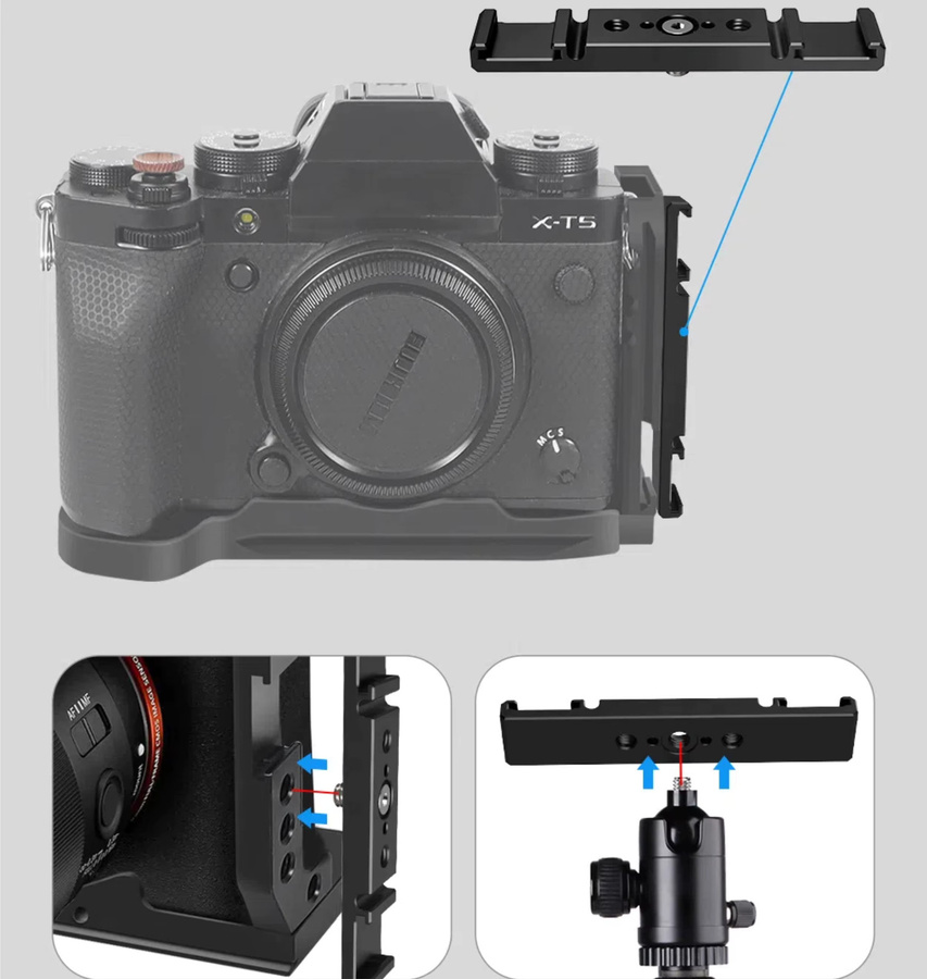 FEICHAO Dual Cold Shoe Halterung mit 1/4 ARRI Anschluss für Canon und Sony DSLR Kameras, Aluminium Expansion Bar, Schwarz - Bild 5