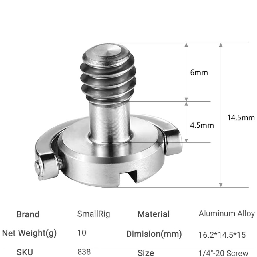 Lousxy Metall 1/4 Kameraschraube mit klappbarem D-Ring als Adapter für Canon und Nikon Schnellwechselplatten für Stativ und Einbeinstativ in Silber - Bild 3
