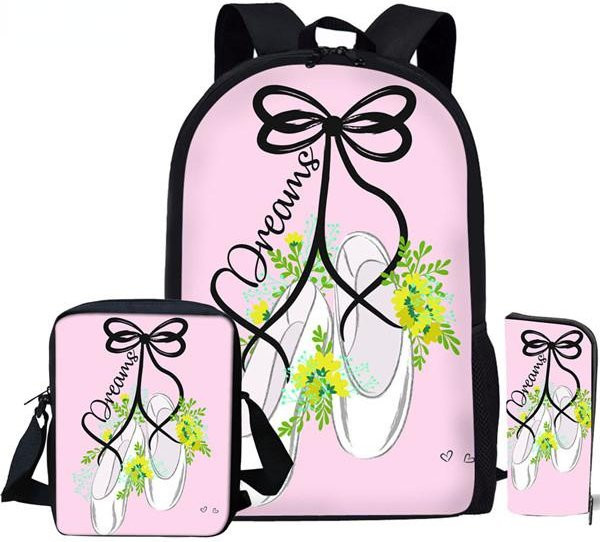 Fancy Style Studio 3er-Set Schultaschen und Federmäppchen mit Cartoon Tanz Ballettschuh 3D-Druck in Pink - Bild 1