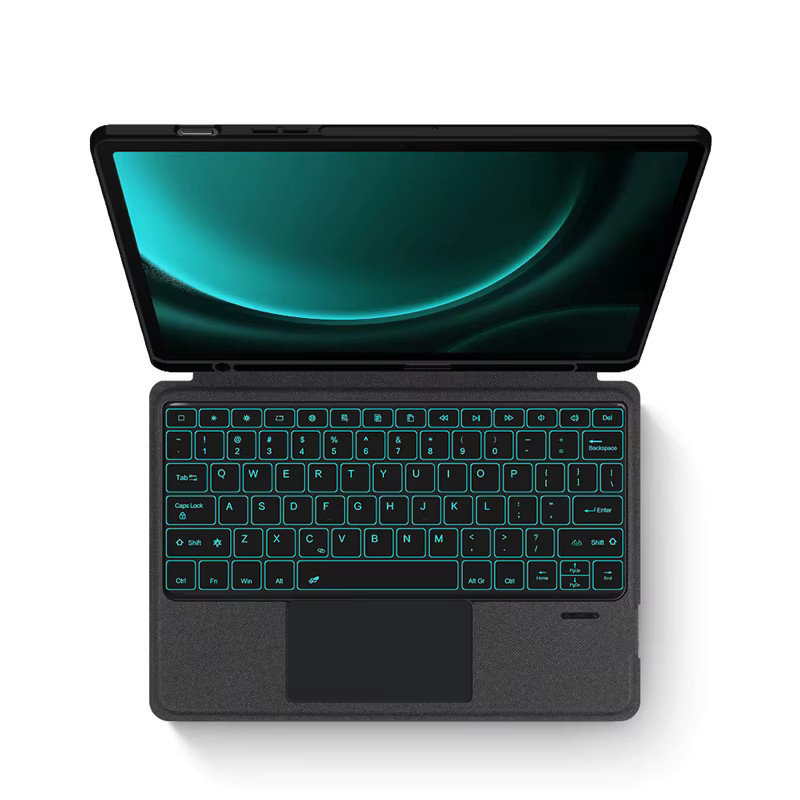 AJIUYU Tastaturhülle für Samsung Galaxy Tab S10 Plus, S9 FE Plus, S8 Plus, S7 FE und S7 Plus 12,4 Zoll mit abnehmbarem Touchpad und Hintergrundbeleuchtung in Schwarz - Bild 2