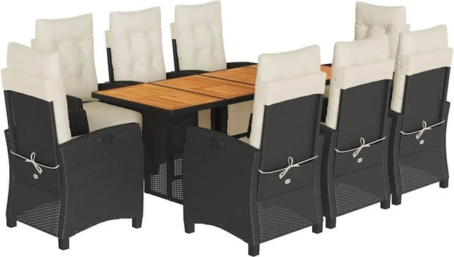 vidaXL 9-teilige Garten-Essgruppe aus Poly-Rattan und Akazienholz in Schwarz mit Kissen - Bild 1