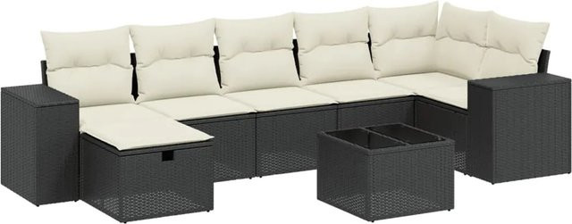 vidaXL 8-tlg Garten-Sofagarnitur in L-Form aus Poly Rattan und Metall mit Kissen in Schwarz - Bild 1
