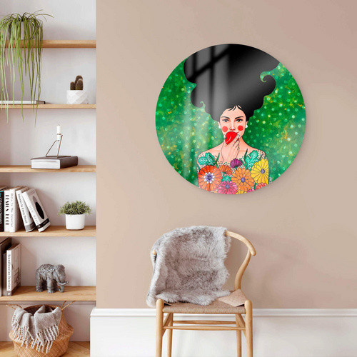 K&L Wall Art Glasbild Hülya Vintage Lady Retro Deko, grün/mehrfarbig, Durchmesser: 50 cm - Bild 2