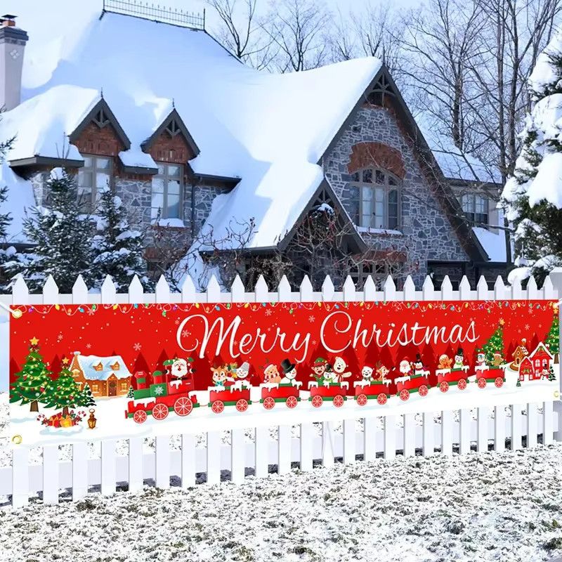 VIKAMA Weihnachts-Außenbanner für Frohe Weihnachten und Neues Jahr als hängende Dekoration für Terrassenzäune und Heimdekoration - Bild 2