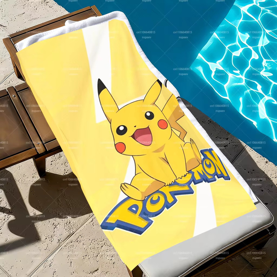 Potdemiel Pikachu Strandtuch in Gelb mit Lightning Bolt Design, schnell trocknendes Mikrofaser-Handtuch für Kinder und Erwachsene - Bild 2