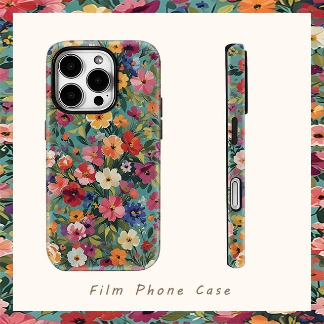 Potdemiel Handyhülle mit Aquarell-Wildblumengarten für iPhone 11 bis iPhone 17 Pro Max Plus, doppelschichtige Rückabdeckung, mehrfarbig - Bild 1
