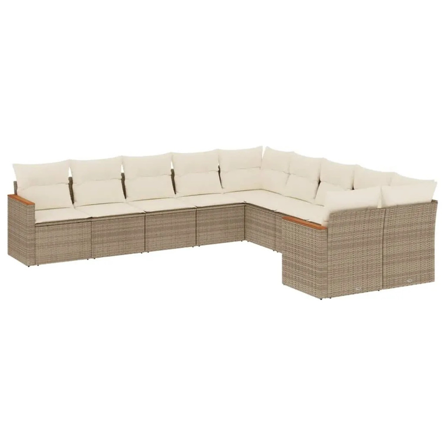 vidaXL 10-tlg. Garten-Sofagarnitur in L-Form aus Poly-Rattan und Akazienholz mit Kissen in Beige und Cremeweiß - Bild 2