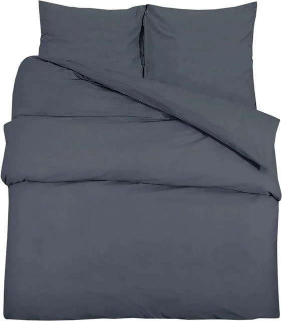 vidaXL Bettwäsche-Set aus Mikrofaser in Anthrazit mit Bettbezug und Kissenbezug, B/H: 200 x 220 cm und 80 x 80 cm - Bild 1