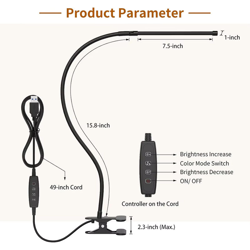 Mzvul Clip-on LED Schreibtischlampe in Schwarz, dimmbar mit flexiblem Schwanenhals und USB-Anschluss als augenschonendes Leselicht oder Nachtlicht - Bild 6
