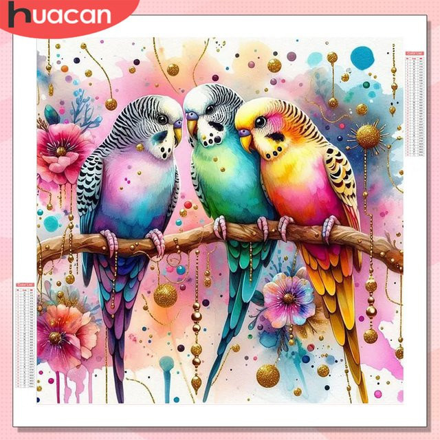 HUACAN Diamantmalerei Wanddekoration mit Vogel, Tier und Blumen Motiv in Mehrfarbig, B/H: 20 x 20 cm - Bild 1