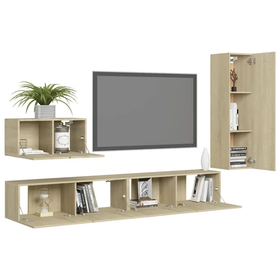 vidaXL 4-tlg. TV-Schrank-Set Modell 17 in Sonoma-Eiche, modern und wandmontiert, Farbe Beige - Bild 2