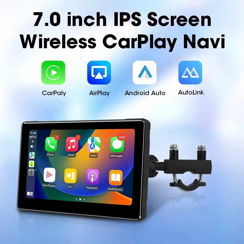 Srnubi 7 Zoll Motorrad DVR mit drahtlosem CarPlay und Android Auto, GPS Navigation und AI Sprachsteuerung, IP67 wasserdicht, Schwarz - Bild 2
