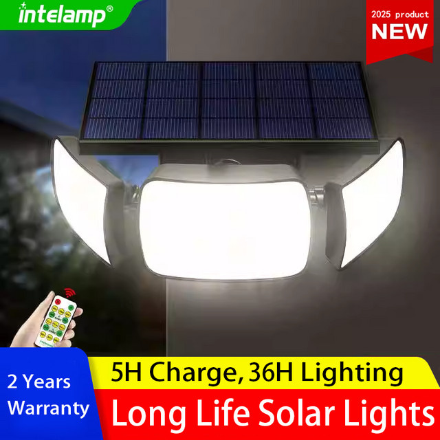 Intelamp Solar-Außenleuchte in Schwarz mit 6000mAh Akku, Bewegungssensor und 3 Modi, wasserdichte LED Wandlampe für Garten und Hof - Bild 1
