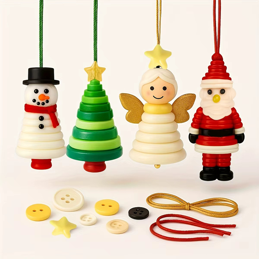 DUTRIEUX DIY-Weihnachtsknopf-Ornament-Set mit Schneemann und Weihnachtsmann, buntes Bastelset aus Kunststoff für Kinder ab 2 Jahren - Bild 2