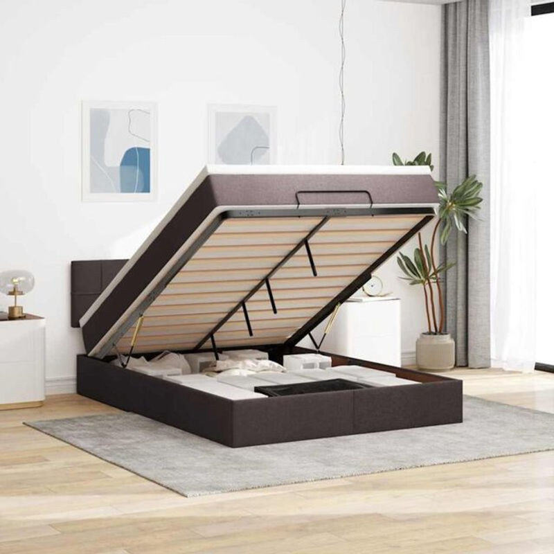 vidaxl Polsterbett Ottomanisch mit Matratze und LED-Beleuchtung, Braun und Weiß, B/T/H: 140 x 190 x 88 cm - Bild 1