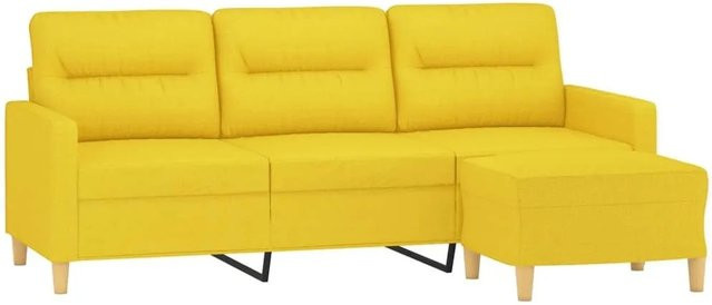 vidaXL 3-Sitzer-Sofa mit Hocker in Hellgelb, modernes L-Shape Stoffsofa mit Polsterung und Metallrahmen - Bild 1