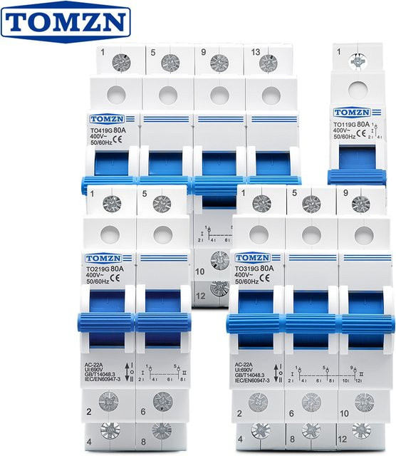 TOMZN TO419G Manueller Doppelstrom-Umschalter MTS 1234P 400V 80A mit Isolierung und Verriegelung - Bild 1