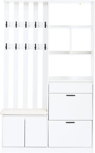 Merax Flurgarderobe mit Schuhbank in Weiß, modern und matt, B/T/H: 120 x 30 x 200 cm - Bild 1