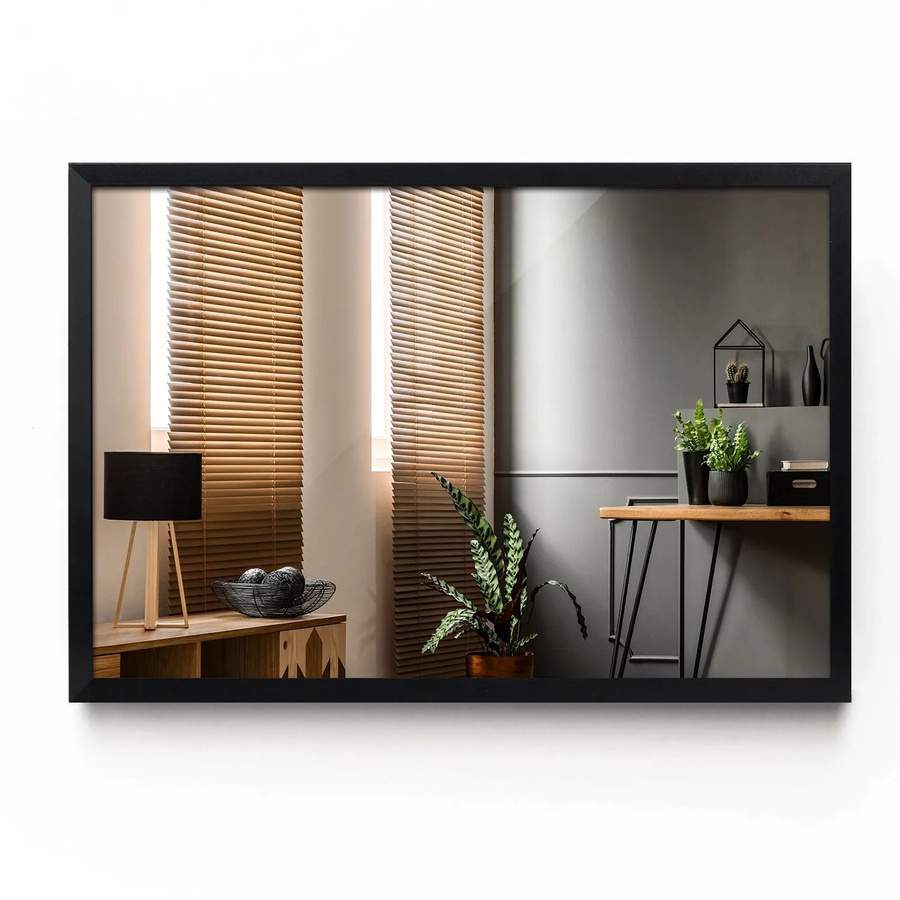Tulup Rechteckspiegel mit Rahmen in Schwarz, B: 80 cm, H: 60 cm - Bild 2