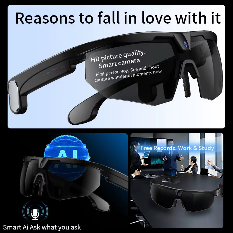 LIGE AI Smart-Brille für Herren mit 800W Kamera, Sprachassistent, Echtzeit-Übersetzung und 4GB Speicher in Schwarz - Bild 3