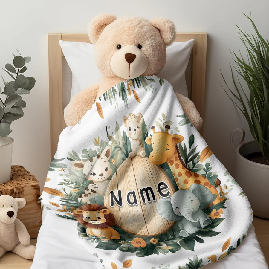 VIKAMA Kinderdecke mit Dschungeltier-Print, weiche und warme Babydecke aus Polyester, Mehrfarbig, B/T: 90 x 60 cm - Bild 2